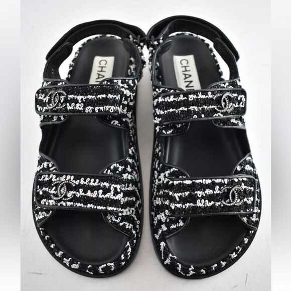 CHANEL CC tweed dad sandals, US 9 - Picture 1 of 15